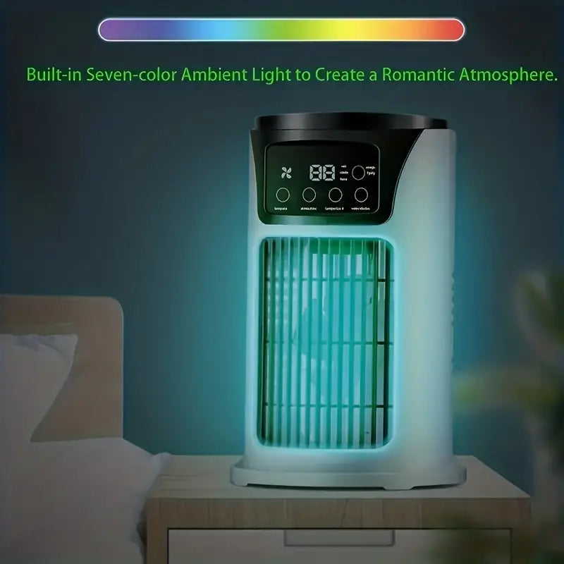 Stay Fresh With Our Portable Smart Fan Featuring 7 Ambient Led Lights