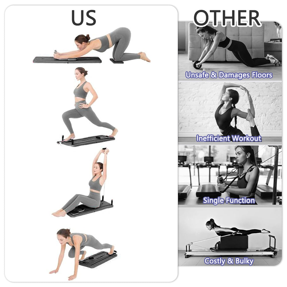 8-in-1 Foldable Pilates Board with Resistance Bands & Kneeling Mat – Full Body Home Fitness Trainer