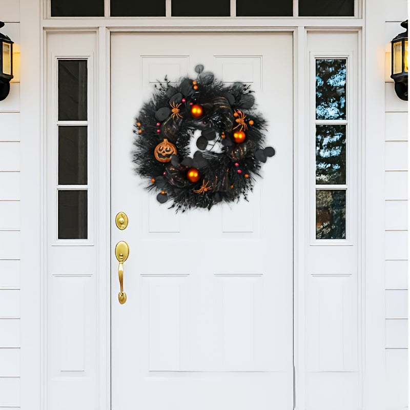 Halloween Wreath with Jack-O-Lanterns and Bats