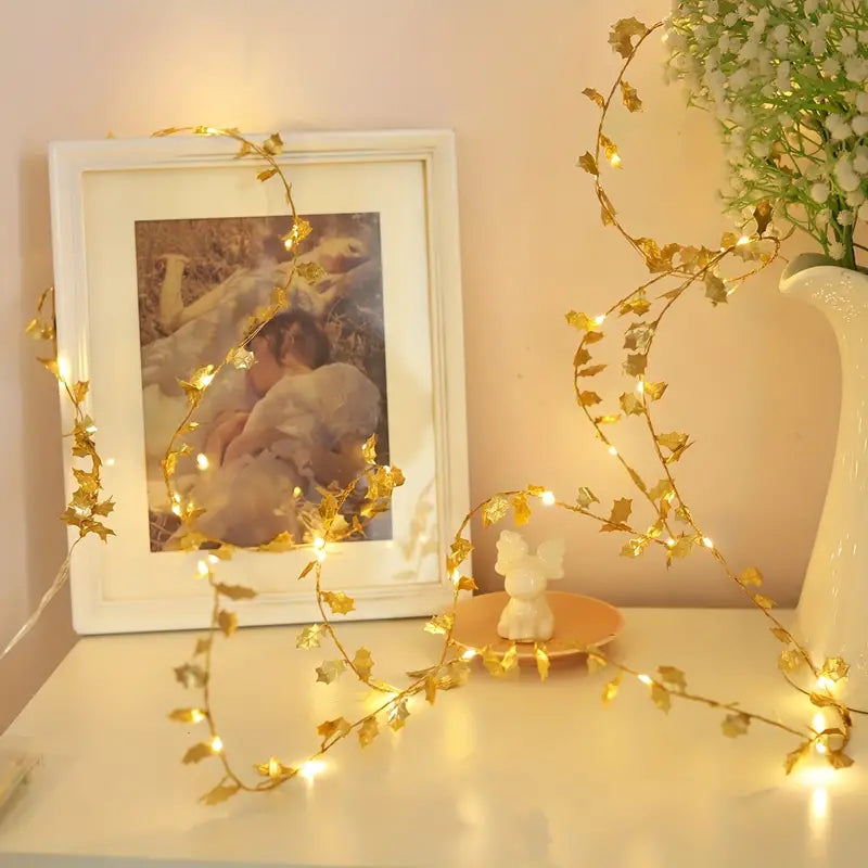 1-Pack LED Golden Leaf Fairy Lights - Firefly Starry Lights