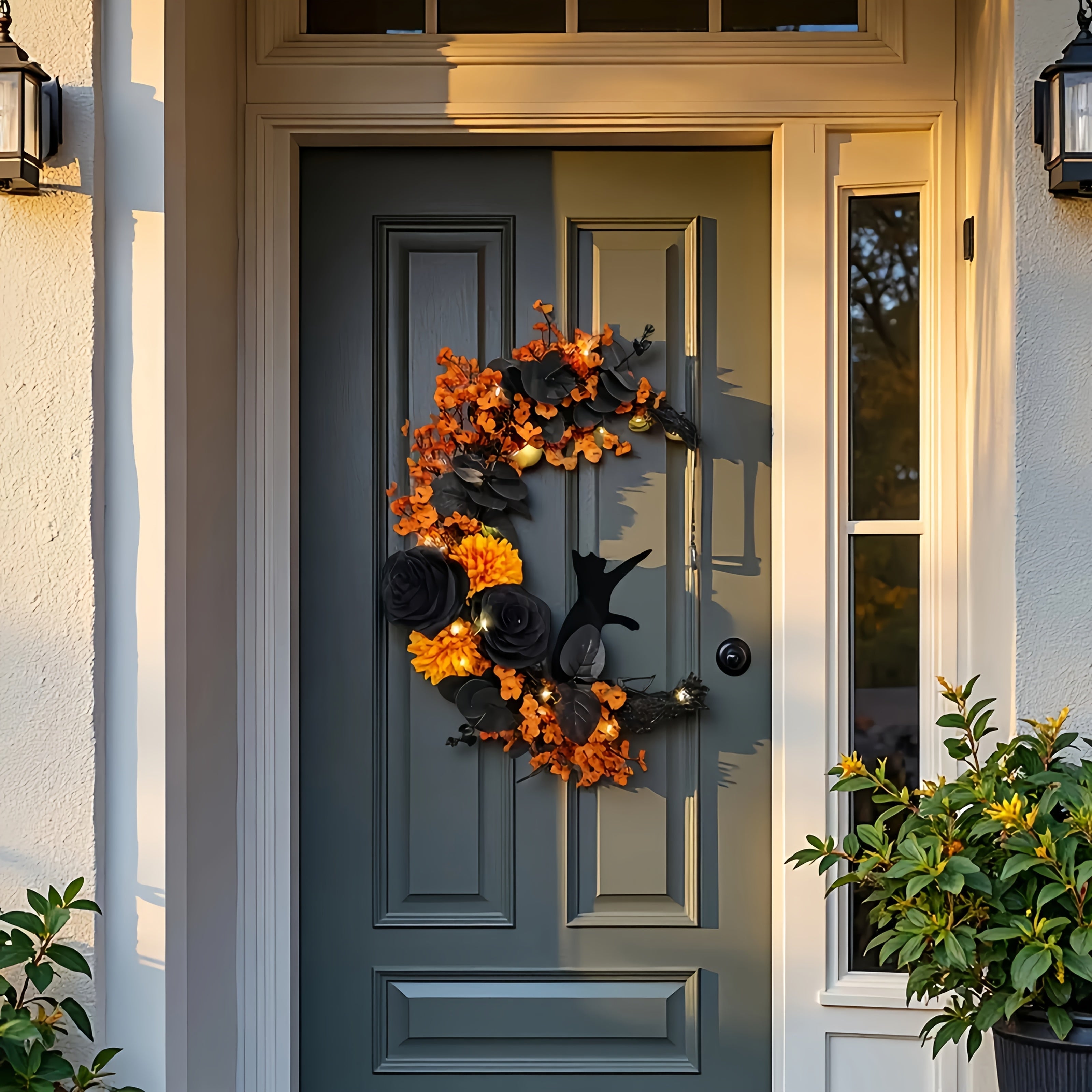 Gothic Halloween Moon Wreath Door Hanging