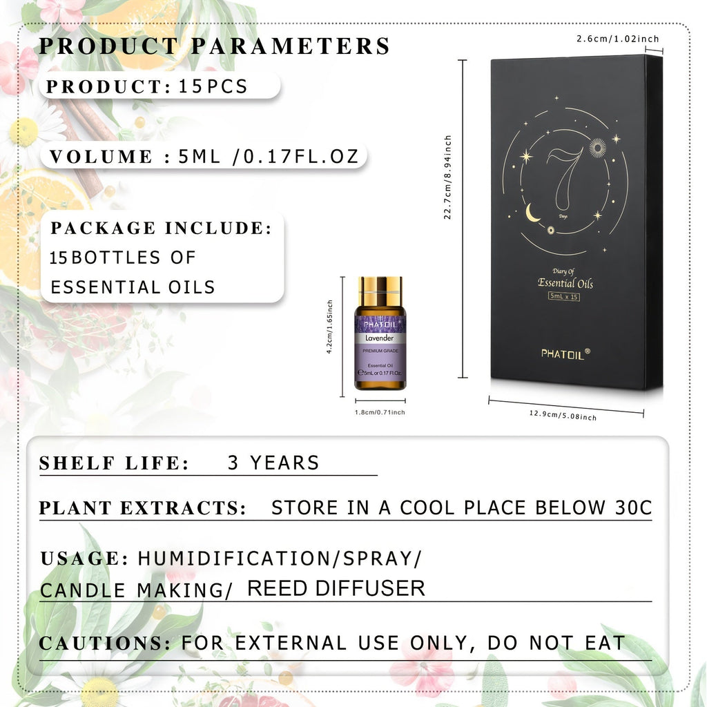 Premium Essential Oils Set For Diffuser (15Pcs X 5Ml)