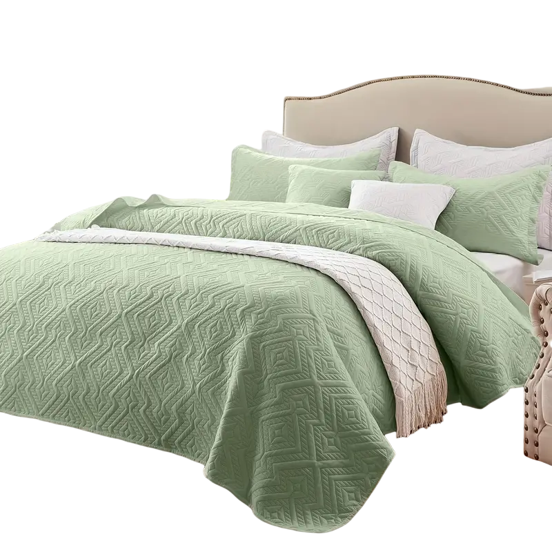 Grass Green Microfiber 3-Piece 150GSM Bedspread Set - Queen Size
