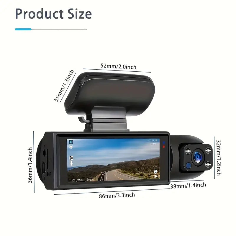 1080P Dual Camera Dash Cam for Cars with 32GB Memory Card
