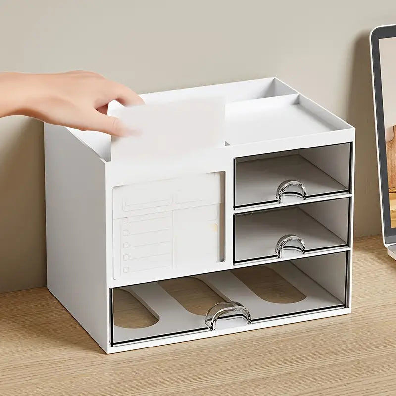 Modern White Desktop Office Desk Storage Box with Drawers - Rust Resistant