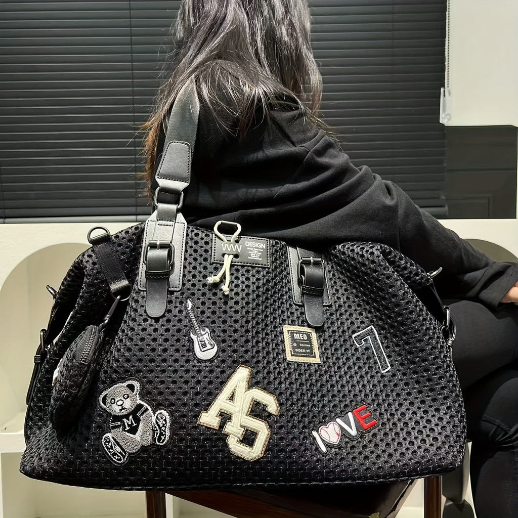 Teddy Bear Print Shoulder Tote Bag