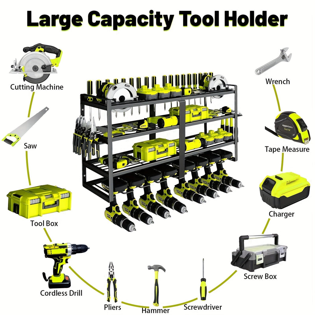 Wall Mounted 4-Tier Metal Tool Rack Organizer