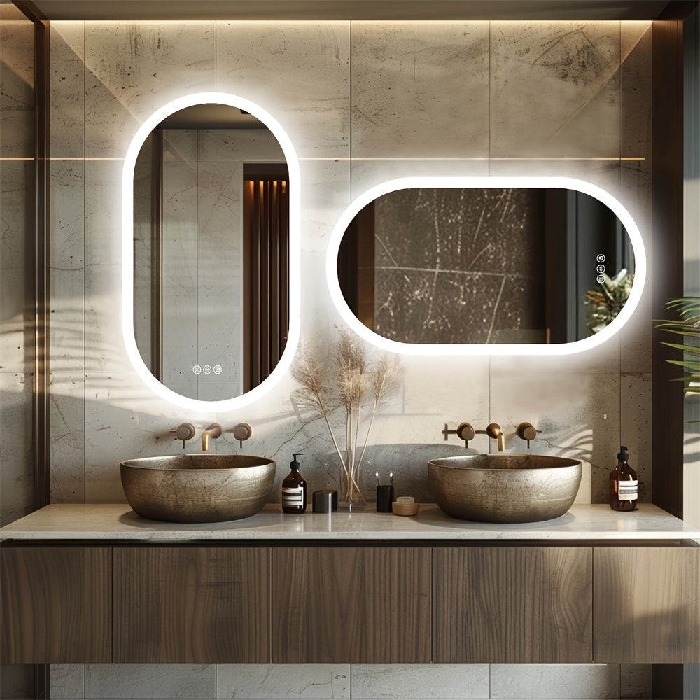 1-Piece Oval Backlit LED Bathroom Mirror with Anti-Fog