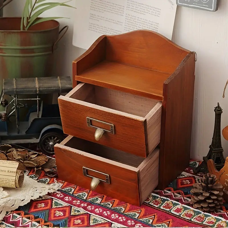 Vintage Solid Wood Drawer Cabinet with Metal Hanging Buckle