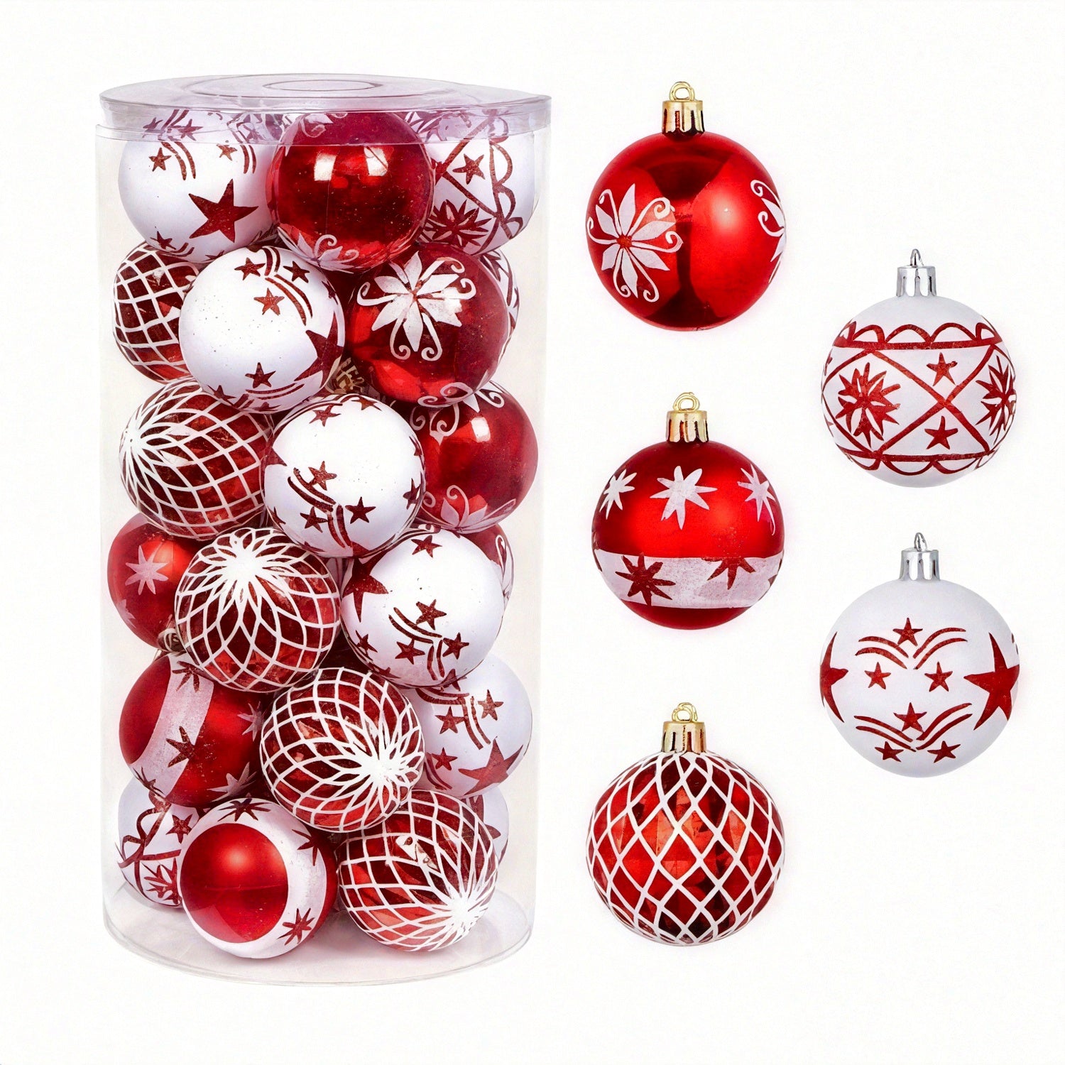 Red White Christmas Balls Ornaments Set (30pcs)