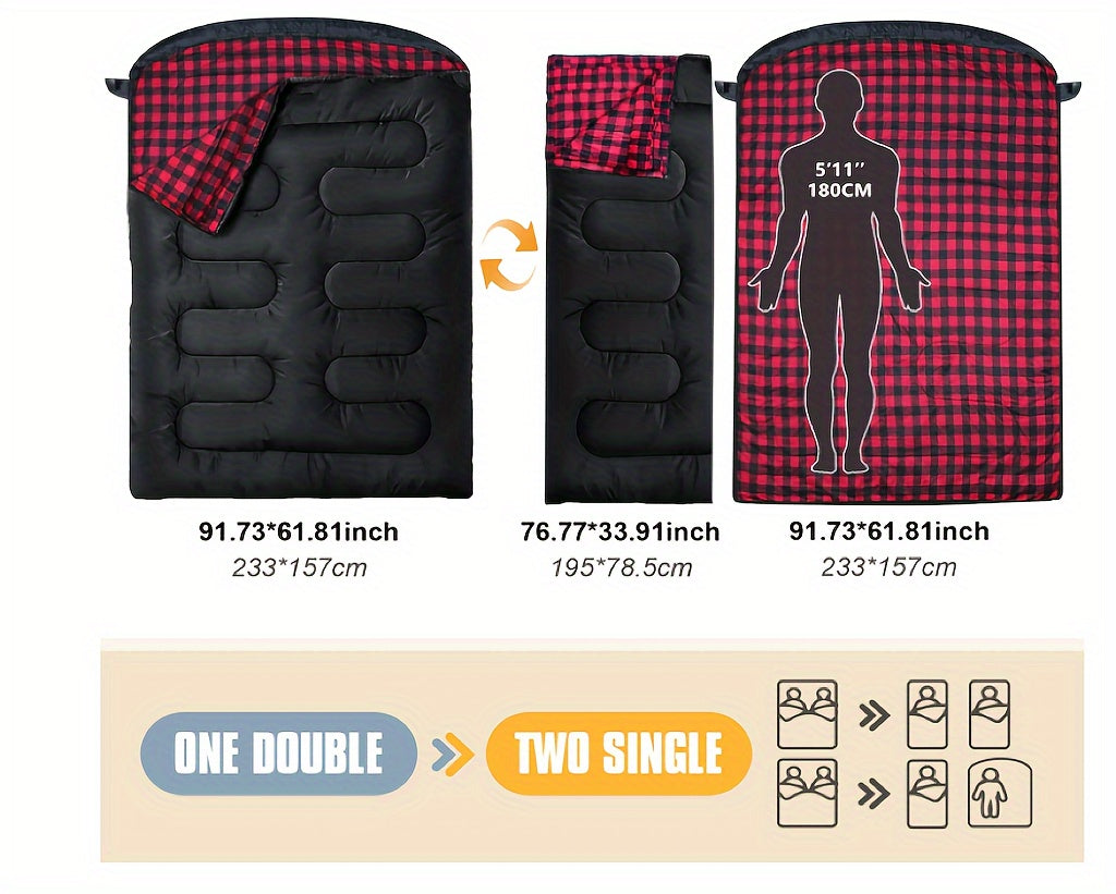 2 Person Double Sleeping Bag for Camping (220x150cm)