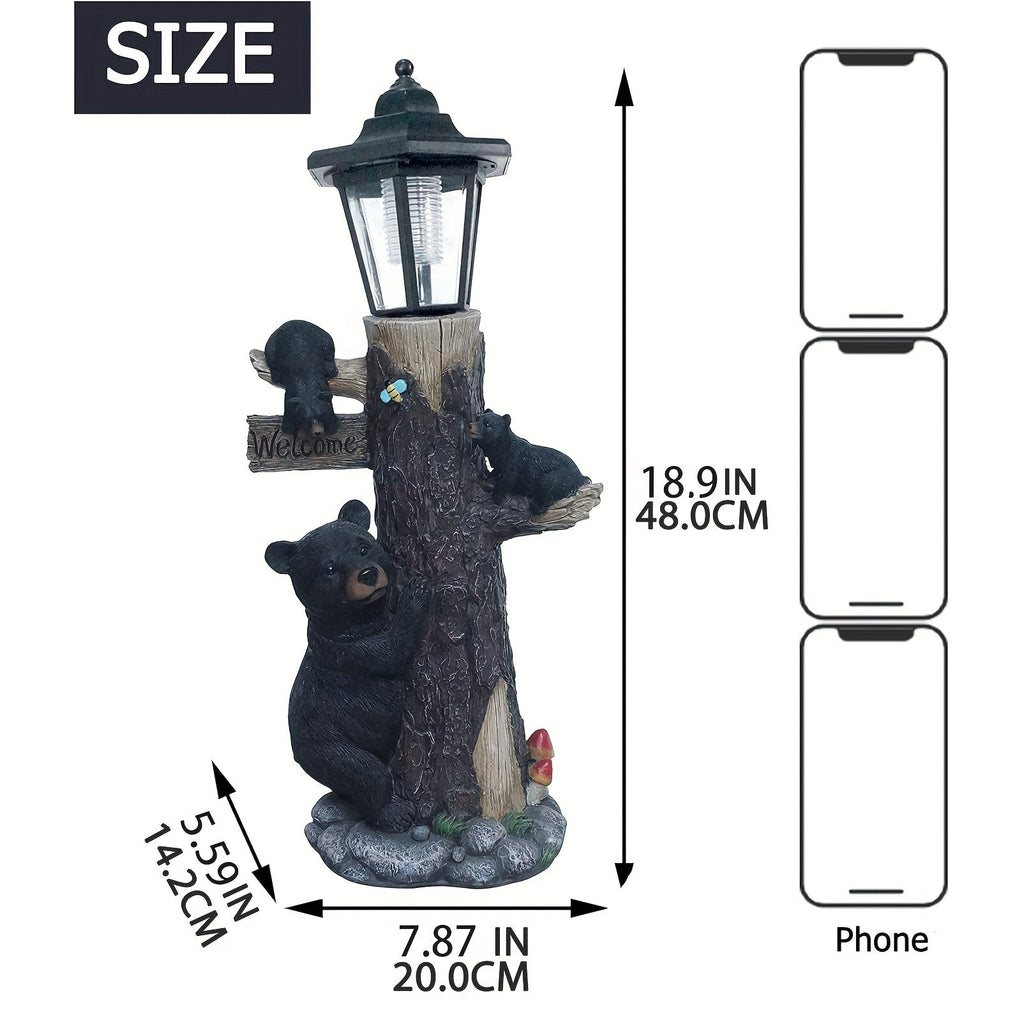 Solar Resin Bear Statue with LED Lights