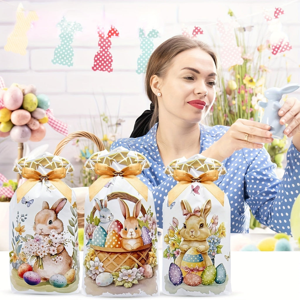 50-Pack Easter Bunny Gift Bags With Ribbons