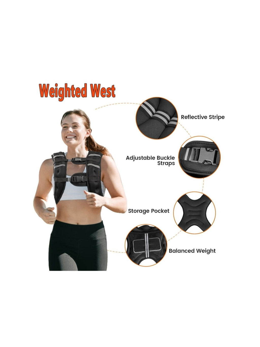Adjustable 3KG Weighted Running Vest with Reflective Strips