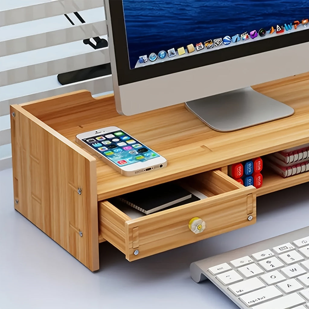 Wood Monitor Stand with Drawer & Keyboard Tray
