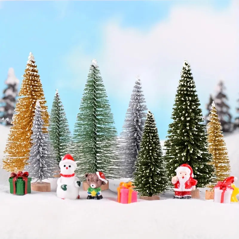 Set of 8 Pine Needle Christmas Tree Micro Bonsai Decorations