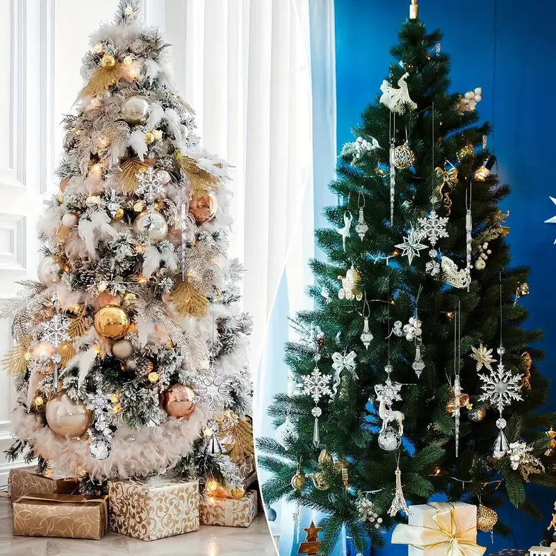 Crystal Elegance: Set of 16 Transparent Christmas Snowflake Ornaments