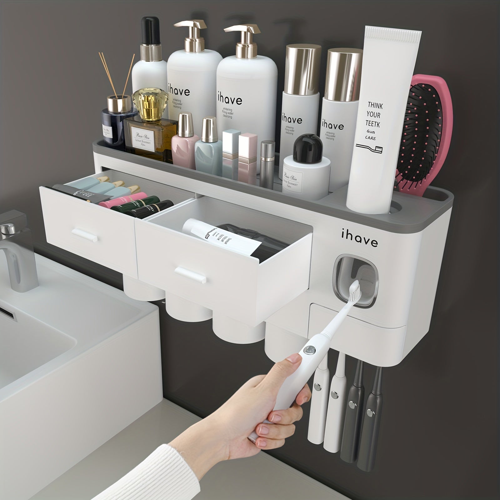 Wall Mounted Toothbrush Holder with Toothpaste Dispenser