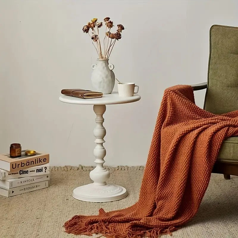Nordic French Retro Corner Table - Vintage White Iron Bedside Table for Balcony