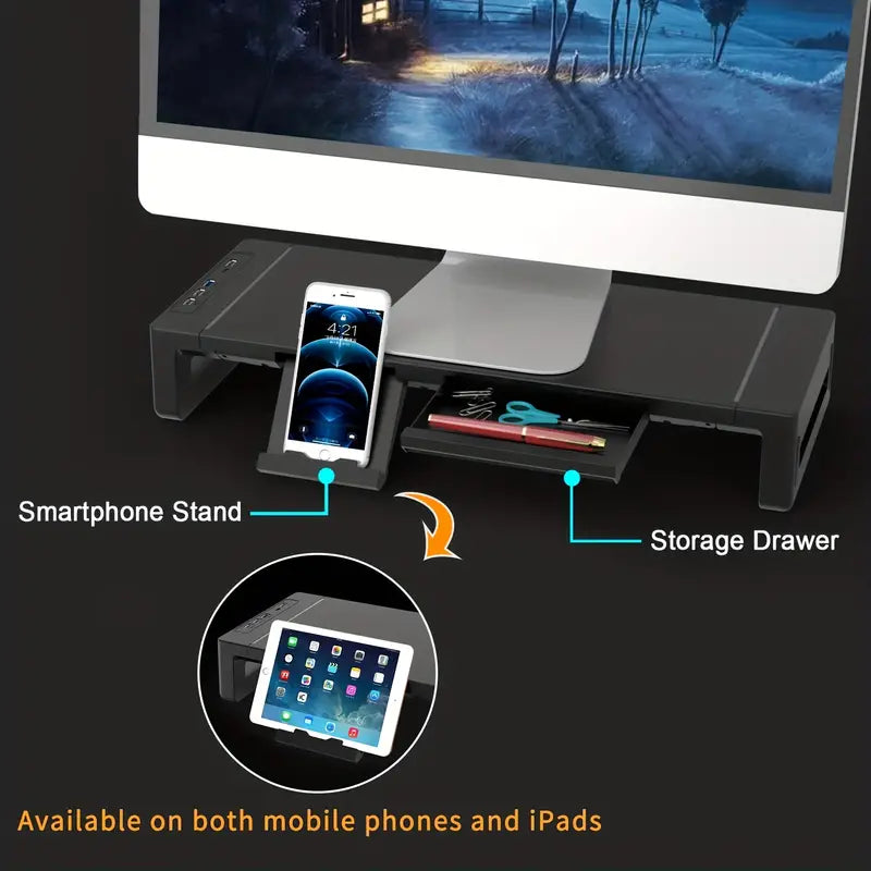 Ultimate Monitor Stand Riser: USB Hub, Data Port, and TYPE-C Charging Powerhouse