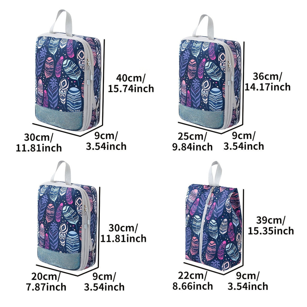 Feather Print Travel Compression Bag Set Organizer