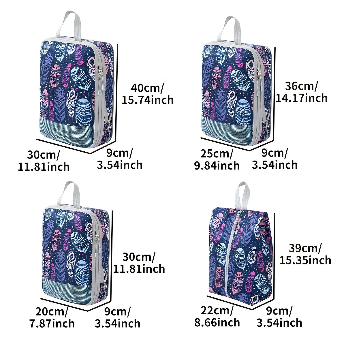 Feather Print Travel Compression Bag Set Organizer