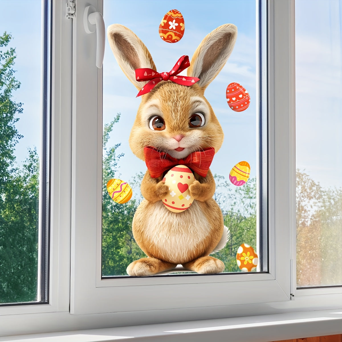 Easter Bunny & Egg Reusable Window Cling Sticker