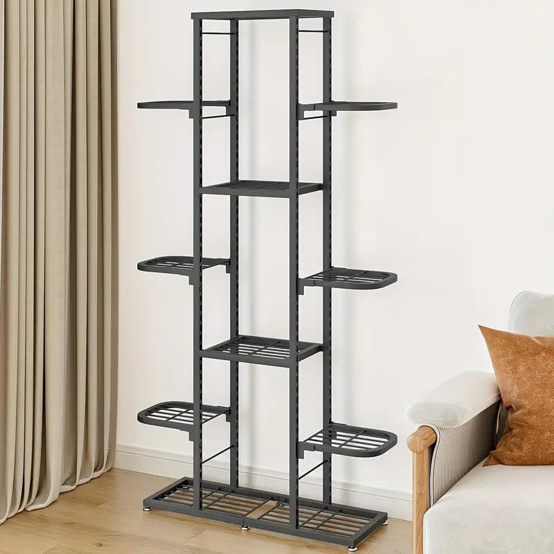 Heightened Dark Gray Metal Combination Flower Rack - Multi-Pot Succulent Holder