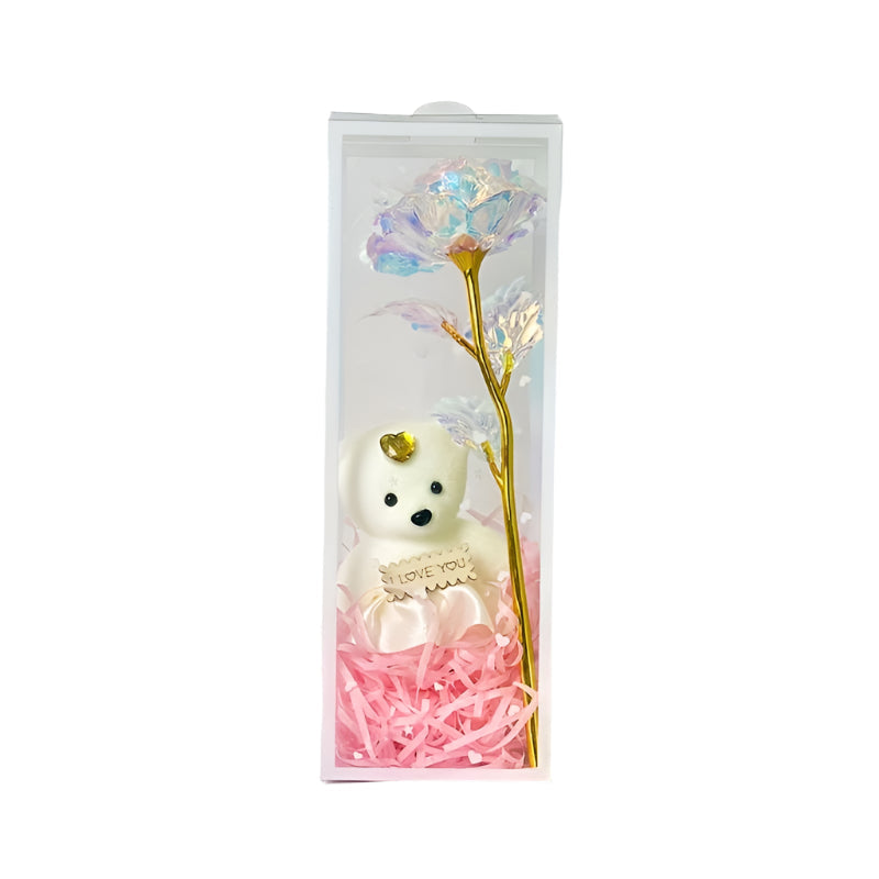 Enchanted Bear & Rose Gift Box For Special Occasions (White)