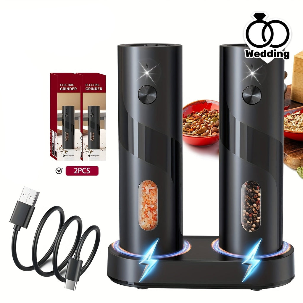 Electric Salt & Pepper Grinder Set with Charging Base (2 pcs)