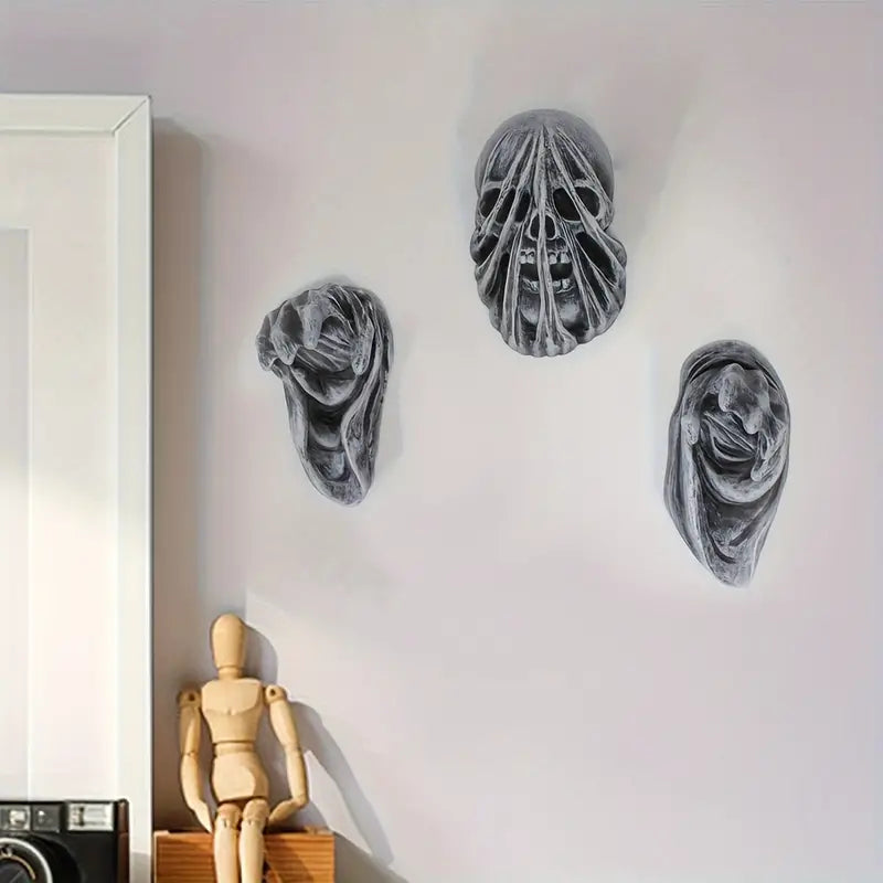 3-Piece Set of 5-Inch Realistic Ghost Hands - Wall-Mounted Head Pendants