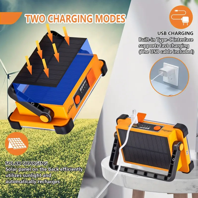 Degruand Rechargeable LED Solar Work Light - Portable Ultra Bright Floodlight
