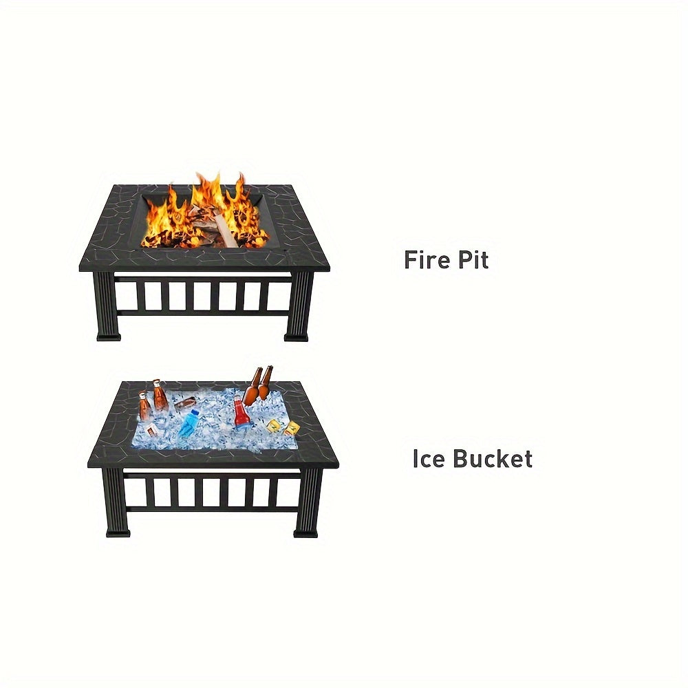 Square Metal Wood Fire Pit Table