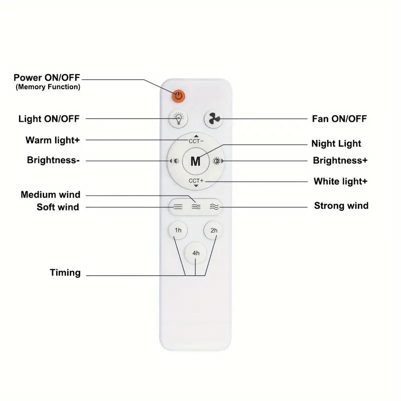 1pc Dimmable Socket Fan Ceiling with Remote Control - Traditional Style, White