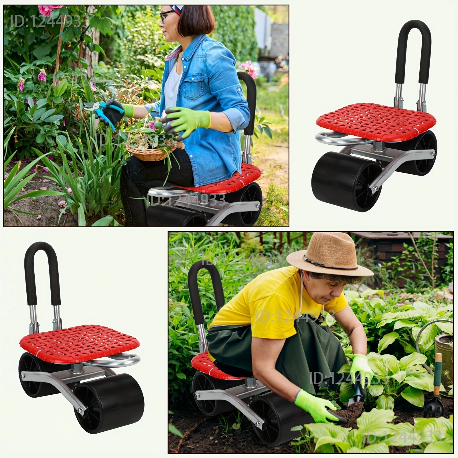 Garden Cart with Wheels Adjustable Swivel Seat