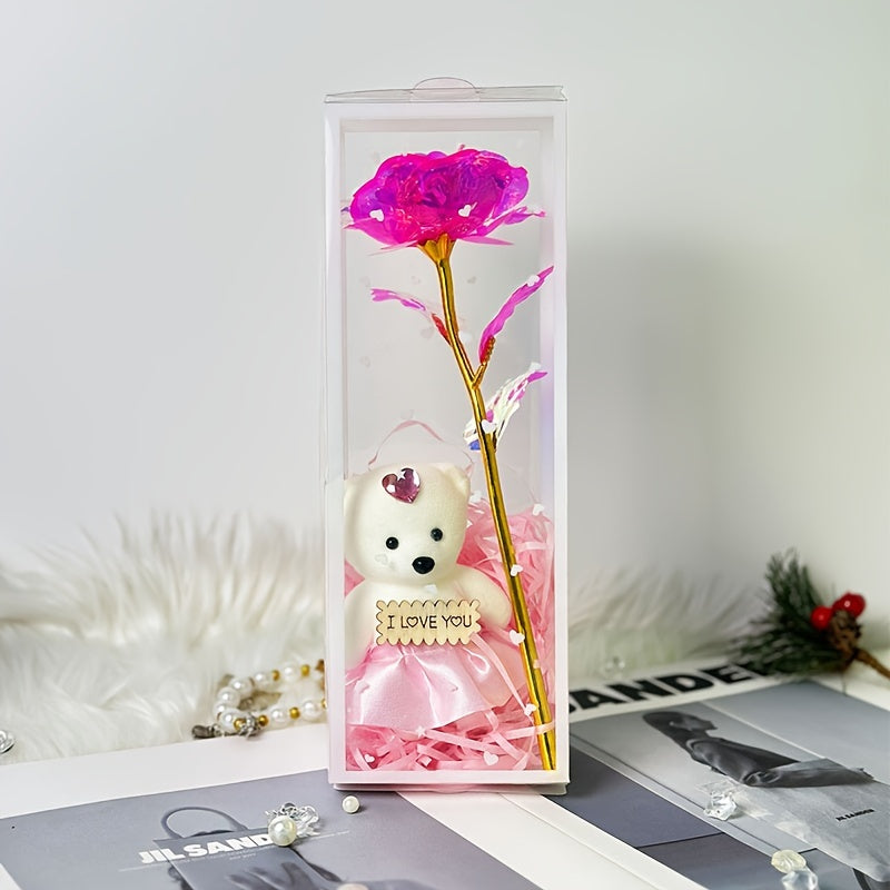 Enchanted Bear & Rose Gift Box For Special Occasions (Pink)