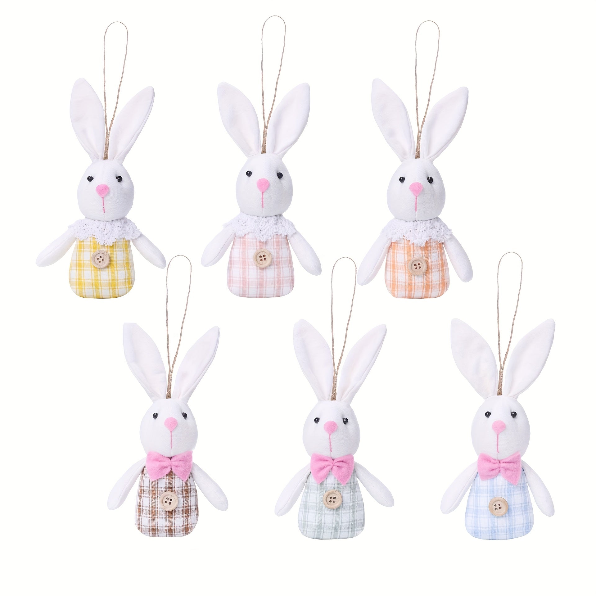 6Pcs Easter Bunny Plush Decorations With Bow Ties