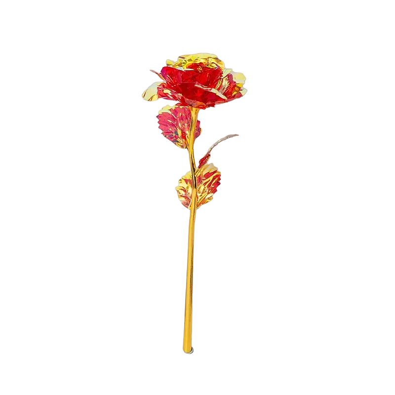 Golden Foil Artificial Roses - Set of 10 Rose Red Flowers