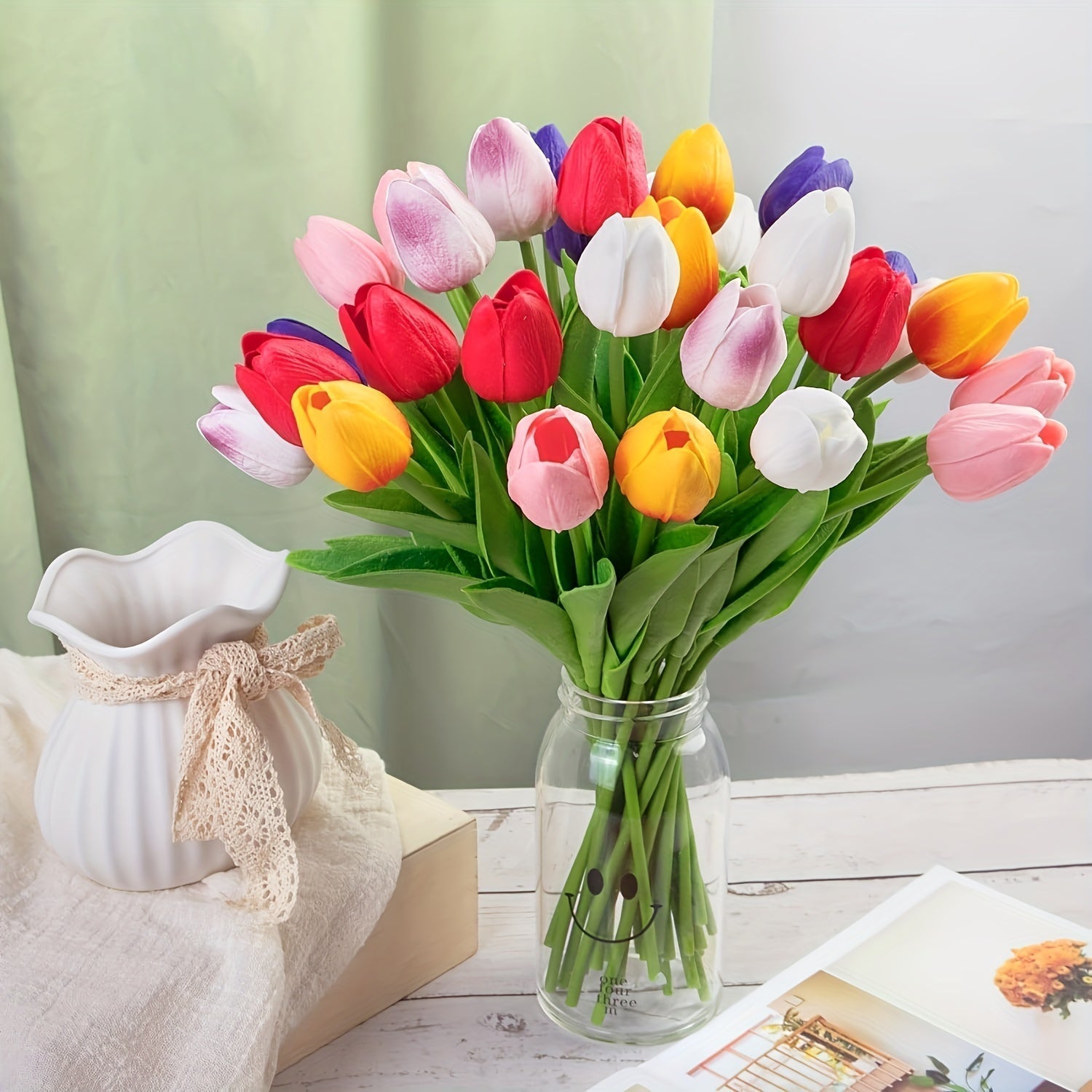 10Pcs Multi-Color Pu Artificial Tulip Bouquet For Decor