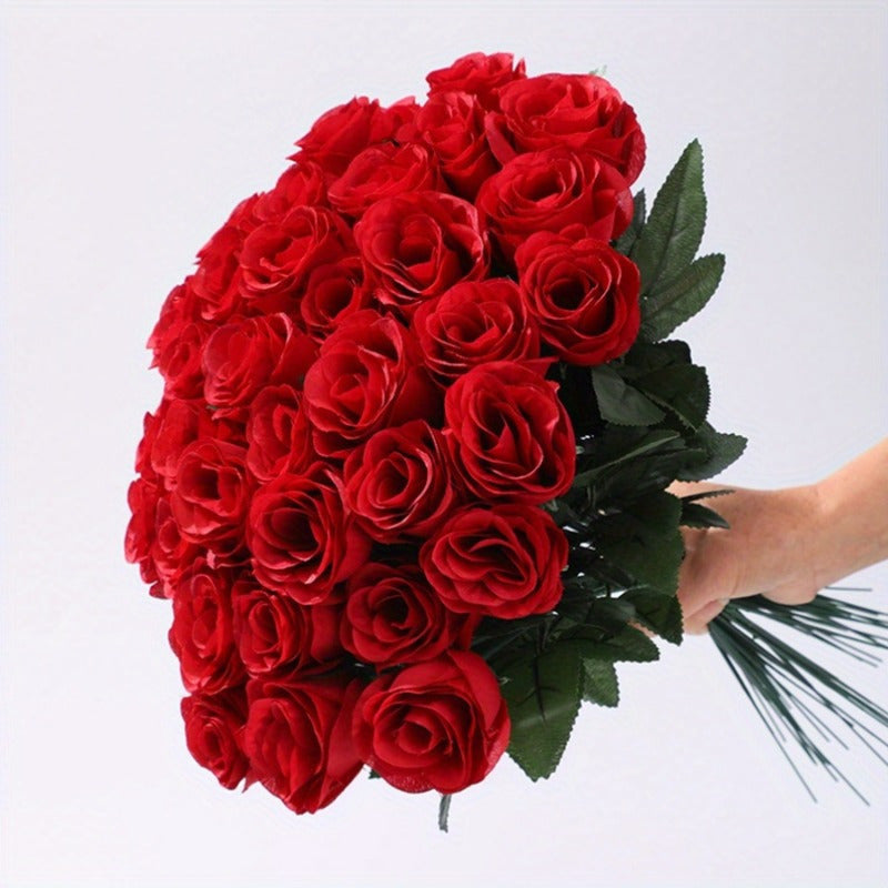30Pcs Realistic Velvet Rose Bouquet For Decor