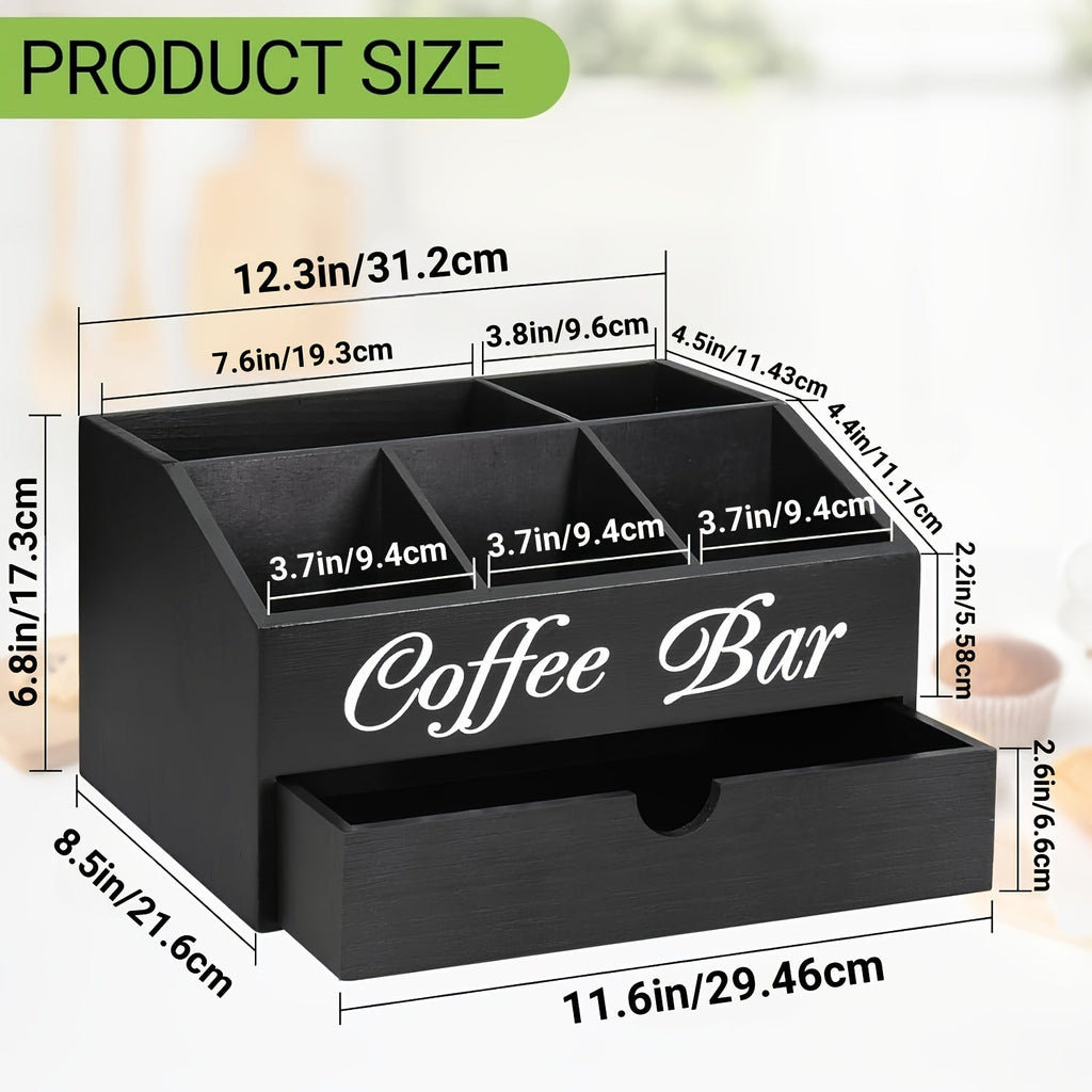 Wood Coffee Station Organizer with Drawer
