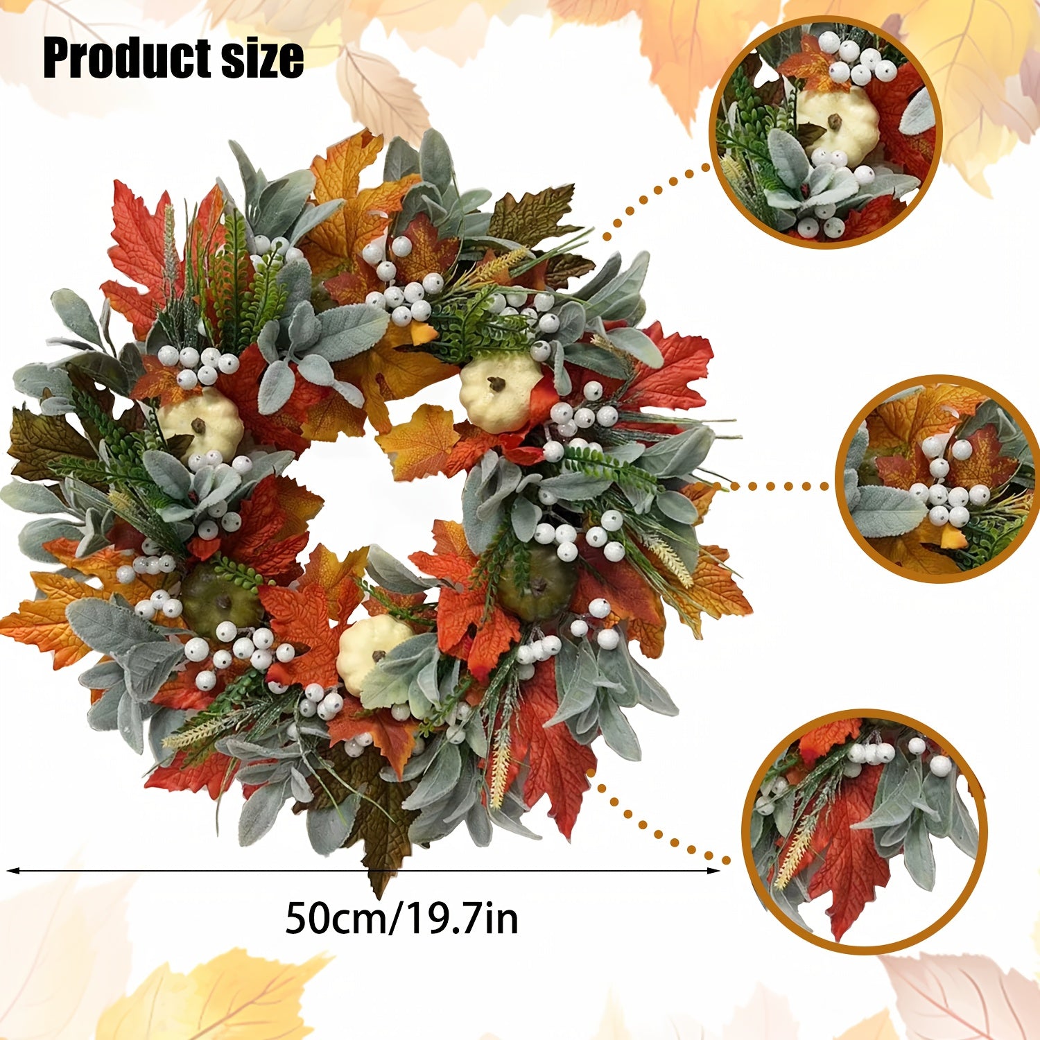 Halloween Winter Pumpkin Maple Leaf Wreath