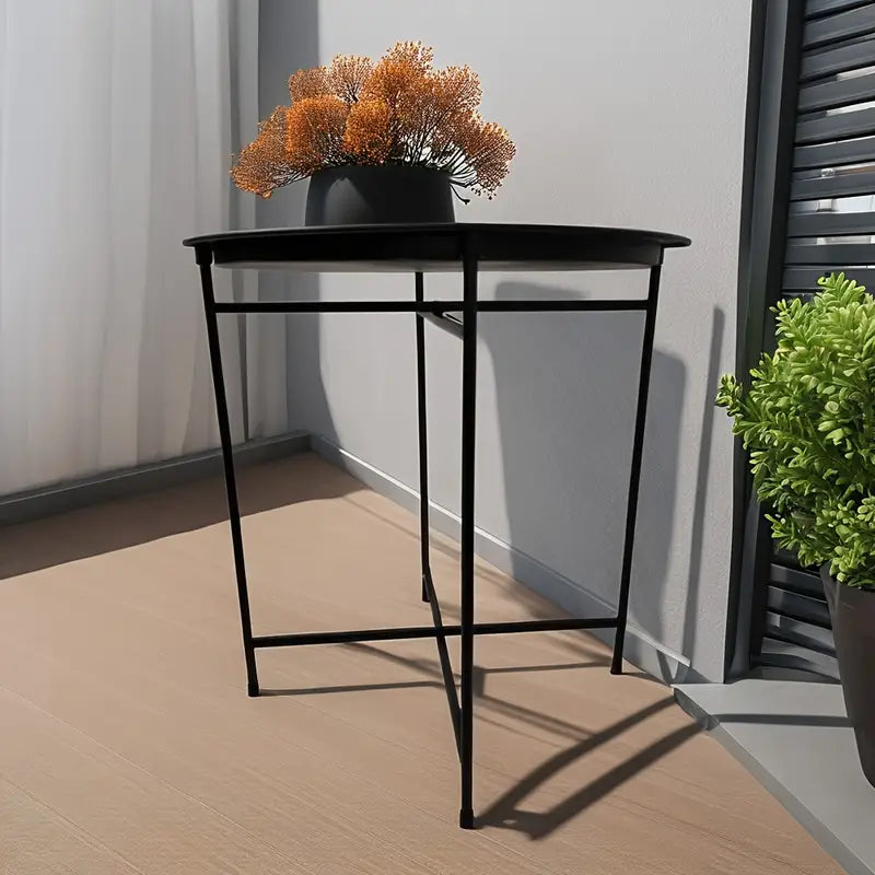 1 tier Black Round Coffee Table with Detachable Tray - Metal Edge Design