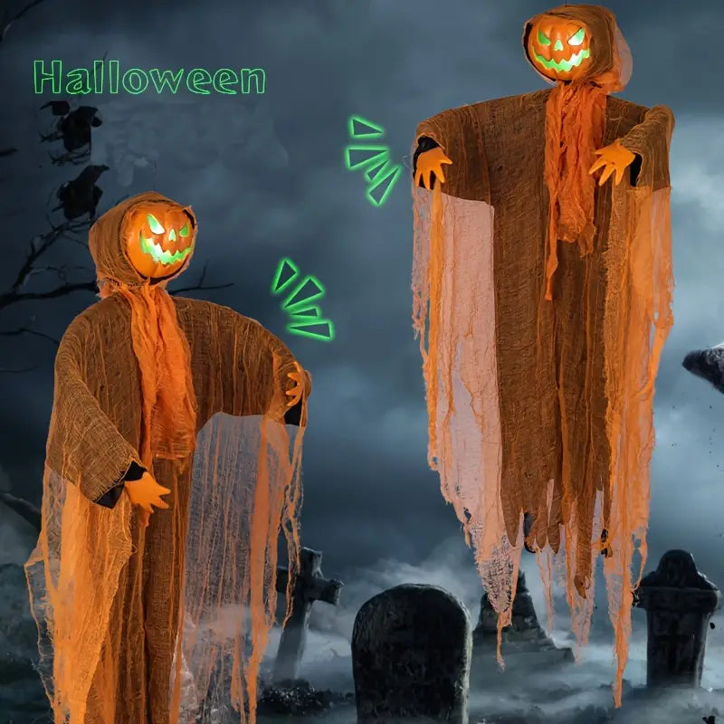 Pumpkin Hanging with Green Light & Sound