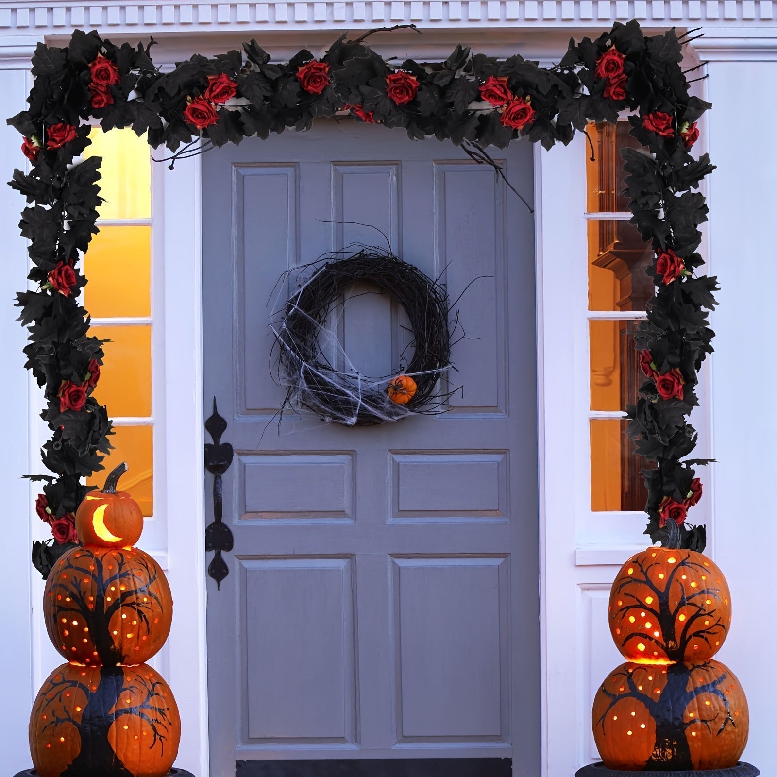 Artificial Rose Garland Burgundy Flowers Halloween Decor
