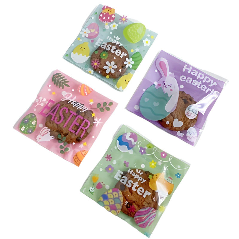 100pcs Easter Self-Adhesive Cartoon Plastic Bags