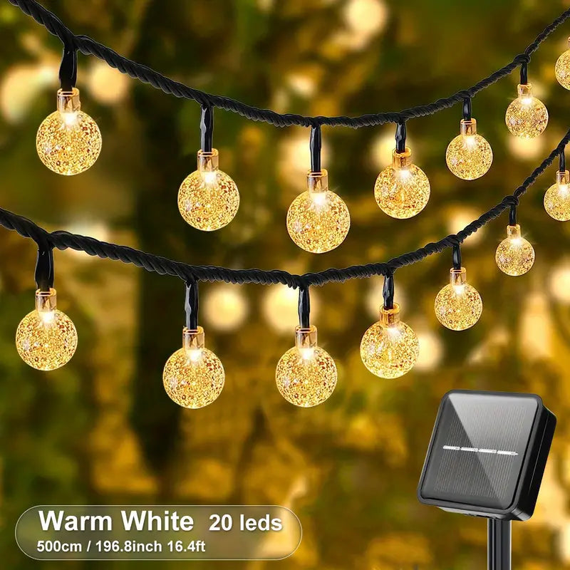 Solar Crystal Globe String Lights - 1 Pack, 100 LED, IP65 Waterproof, 8 Lighting Modes