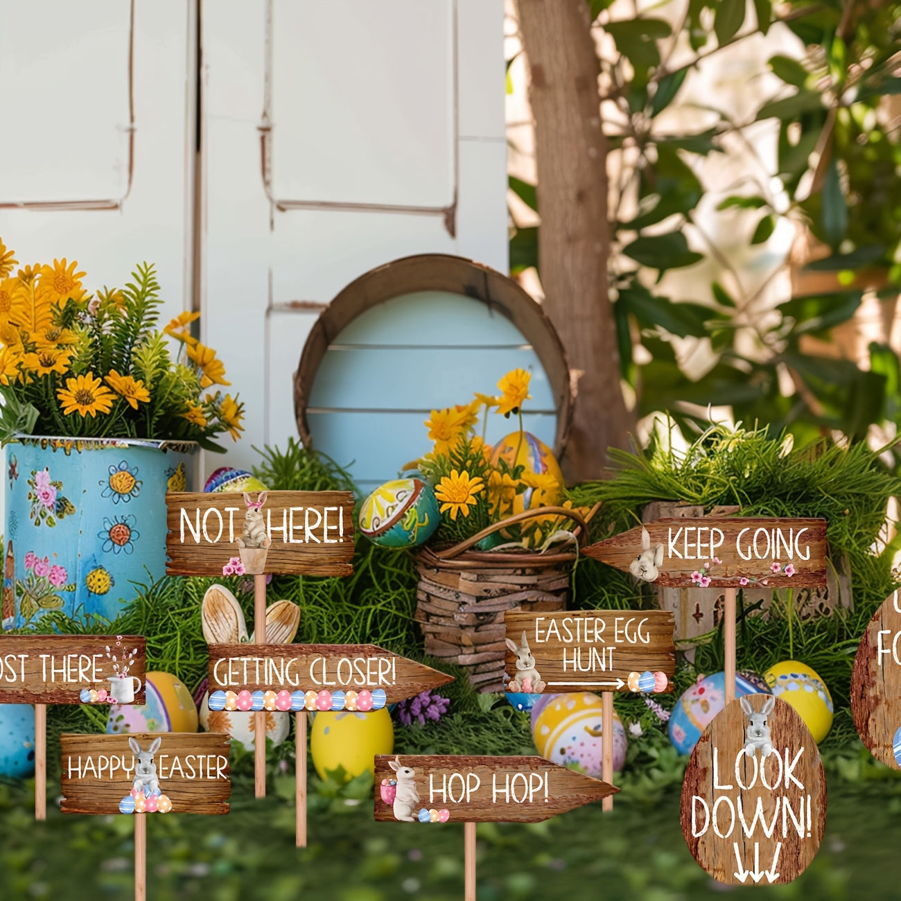 20pcs Vintage Easter Bunny Yard Signs Decorations