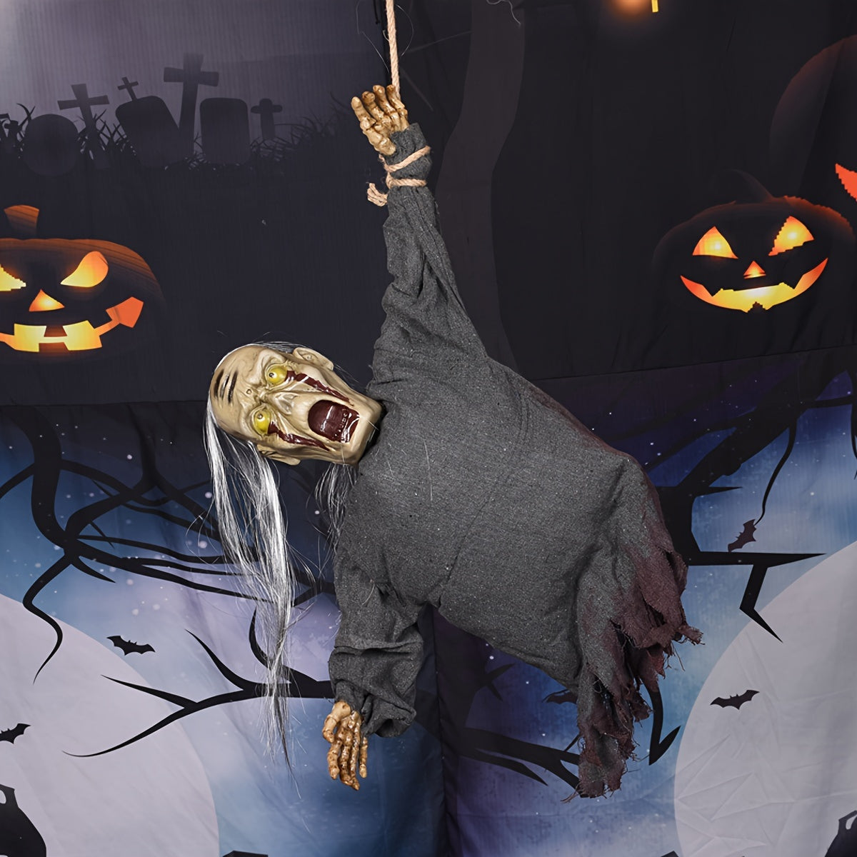 Skeleton Decoration with Glowing Eyes & Screaming Sound - Grey