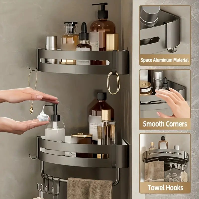 Aluminum Non-Drill Wall-Mounted Corner Shelf - Bathroom Storage Rack